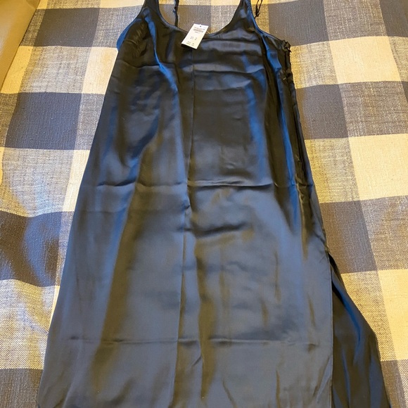 Abercrombie and Fitch Midi Satin Black Side Slit Dress - Picture 2 of 8